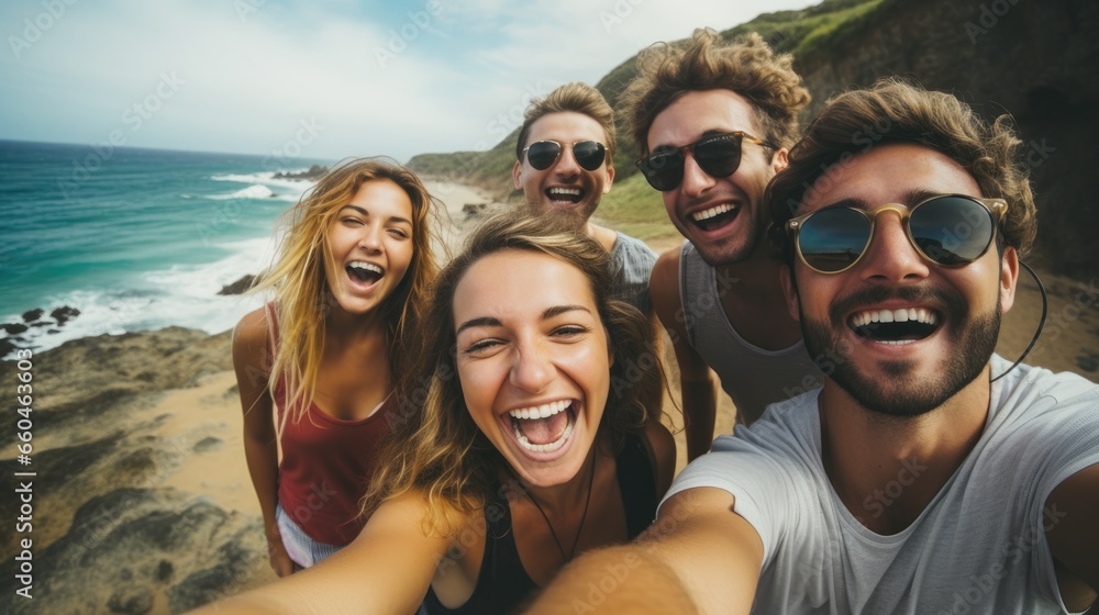 Beach Bliss: Group Selfie Capturing Summer Memories