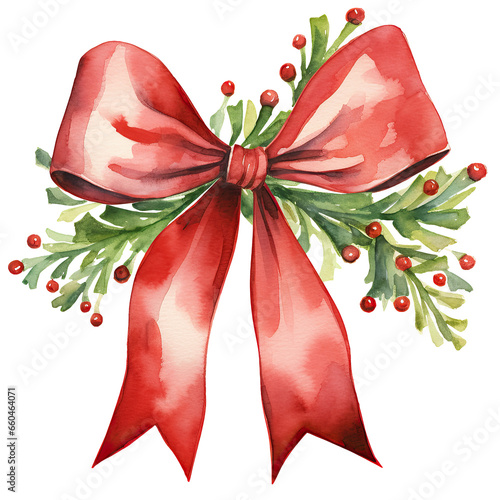 Watercolor Christmas red ribbon isolated clipart