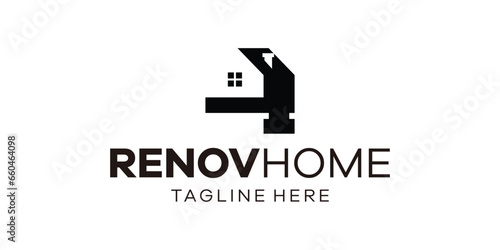 home renovation design logo with hit elements combined with the house.