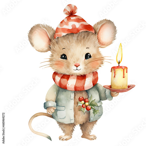 Watercolor Christmas / autumn mouse isolated clipart