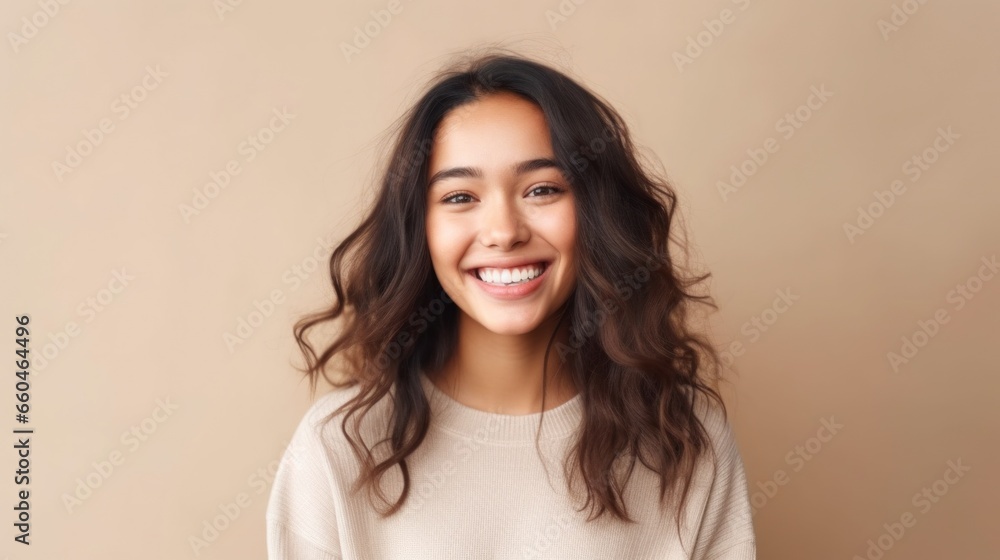 A teenage girl with an infectious smile, capturing her youthful charm in a bright, studio environment. A teenage girl with an infectious smile, capturing her youthful charm in a bright, studio environment.