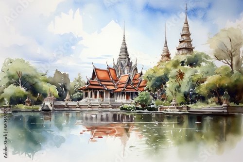 Thailand in watercolor. Generative AI