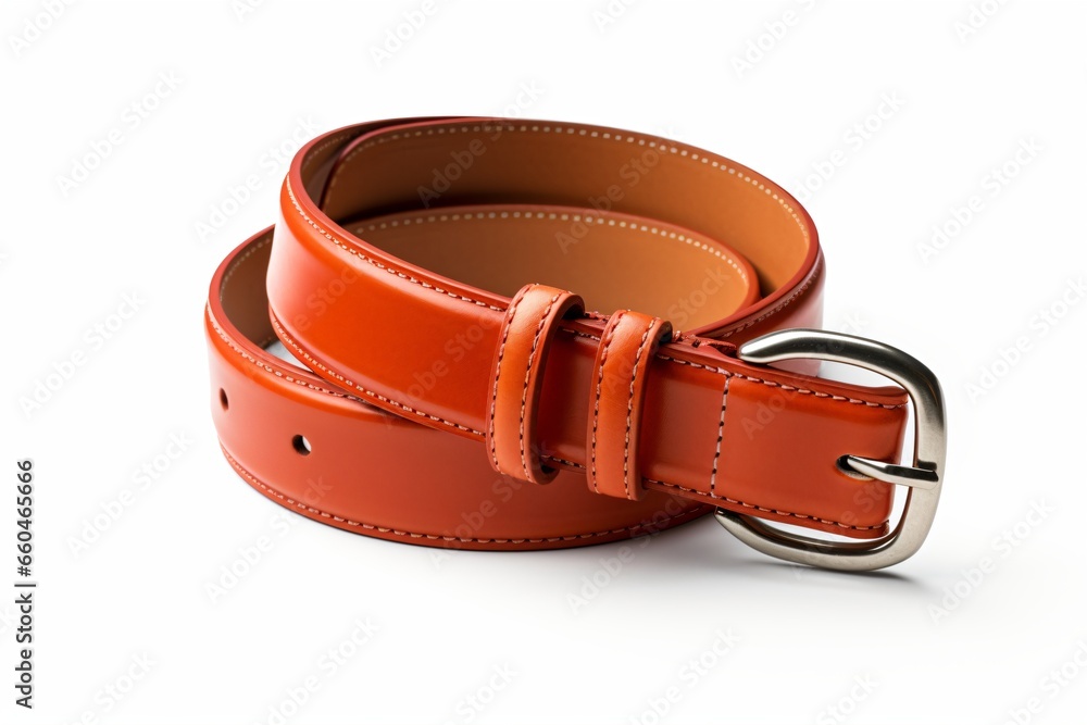 A brown leather belt isolated on a white background A brown leather belt isolated on a white background