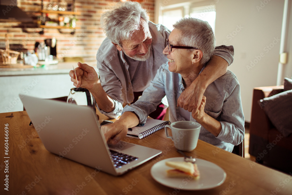 Senior couple using the laptop together at home Senior couple using the laptop together at home