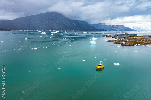 greenland Qoornoq settlement aerial drone view photo