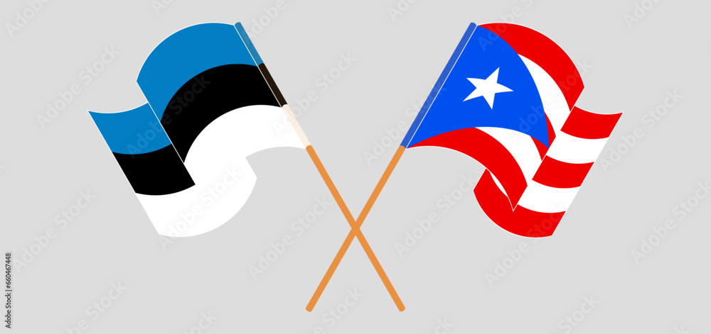 Crossed and waving flags of Estonia and Puerto Rico