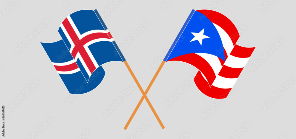 Crossed and waving flags of Iceland and Puerto Rico Crossed and waving flags of Iceland and Puerto Rico
