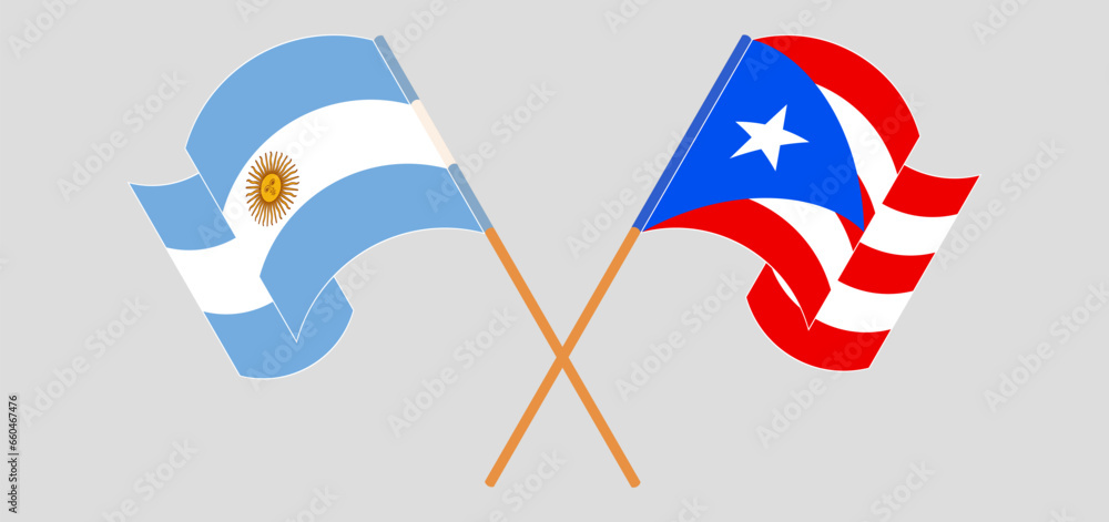 Crossed and waving flags of Argentina and Puerto Rico Crossed and waving flags of Argentina and Puerto Rico
