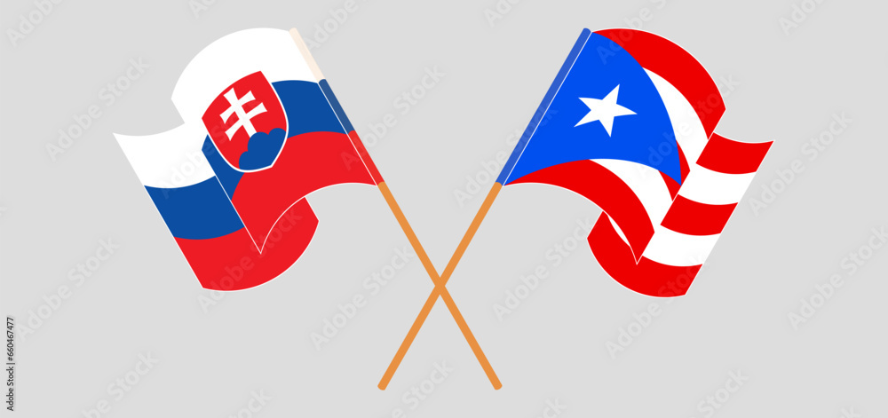 Crossed and waving flags of Slovakia and Puerto Rico Crossed and waving flags of Slovakia and Puerto Rico