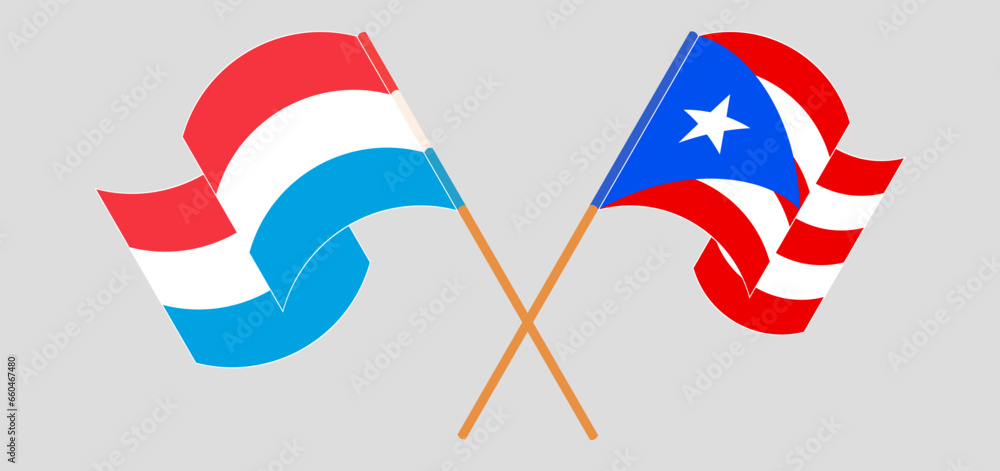 Crossed and waving flags of Luxembourg and Puerto Rico Crossed and waving flags of Luxembourg and Puerto Rico