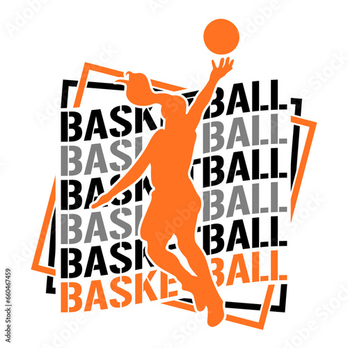 Basketball wavy text with player silhouette sports design. Basketball theme design for sport lovers stuff and perfect gift for basketball players and fans