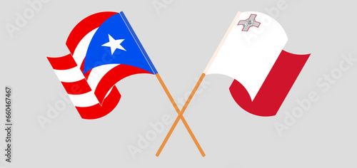 Crossed and waving flags of Puerto Rico and Malta