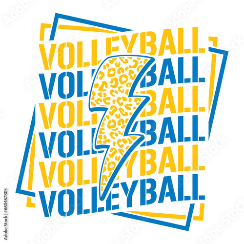 Volleyball Wavy Text design with leopard lightning bolt
