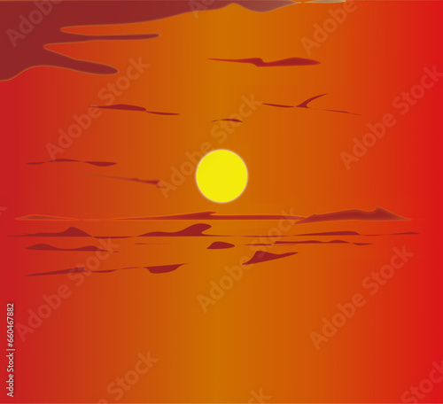 Picture of the sun in the evening sky Can be modified and customized as desired.