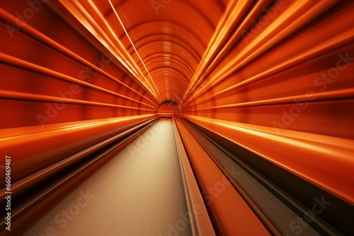 Rapid motion orange blur in tunnel. Generative AI