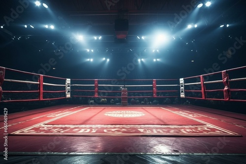 Captivating vacant boxing ring in spotlight during the event. Generative AI photo