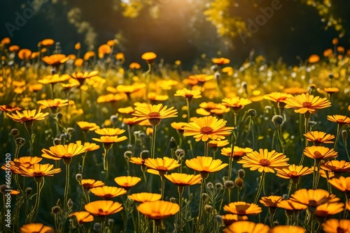 field of yellow tulips