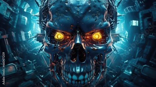 Sinister robot skull with g...