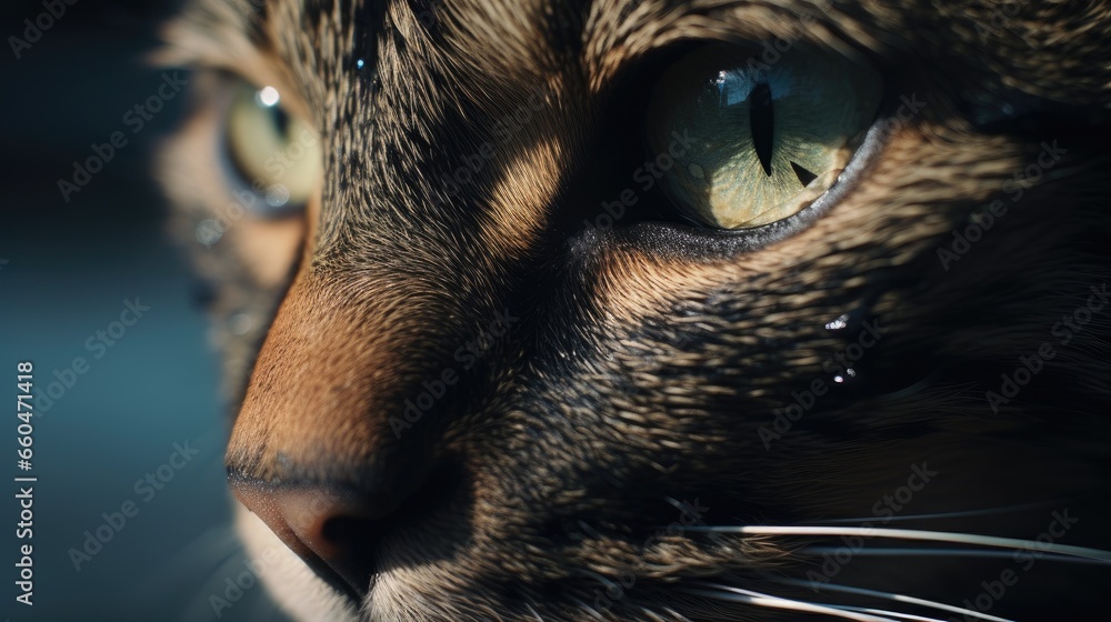 One eyed cat with infection looking at camera eye teary and discolored
