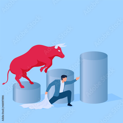 The matador allows the bull to jump over the graph, a metaphor for rising share prices on the stock market
