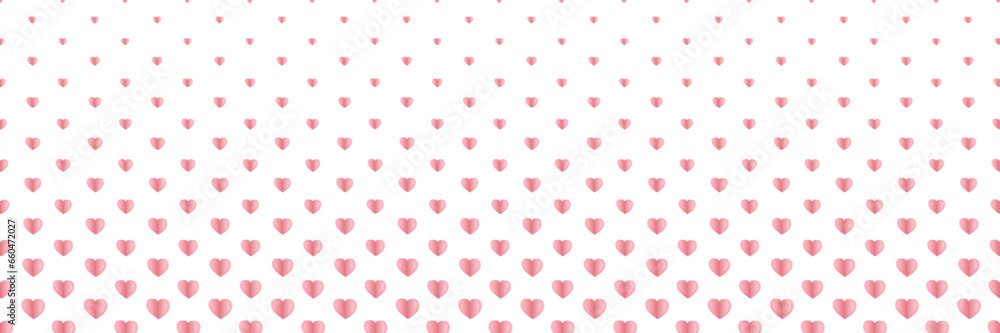 Horizontal pink paper heart shape design on white for pattern and background,Valentine's day background