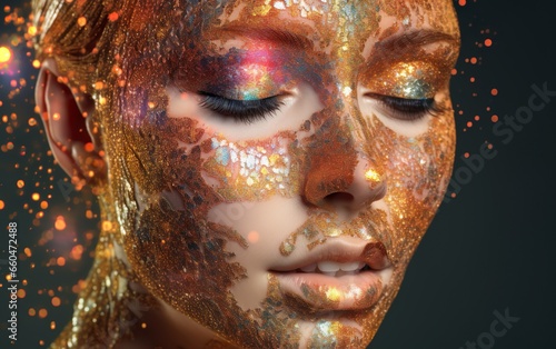 Glittery face with generative. AI, Generative AI © Stormstudio