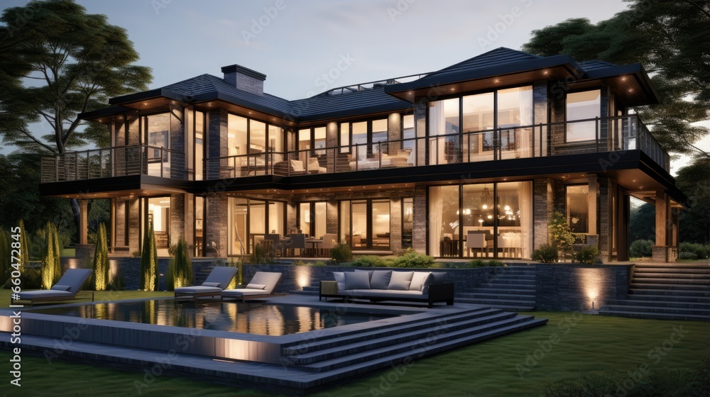 Newly constructed lavish residence pictured in 3D - obrazy, fototapety, plakaty 