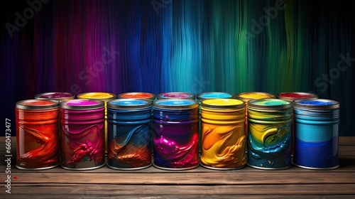 Rainbow colored cans of paint and a brush symbolizing creativity and diversity