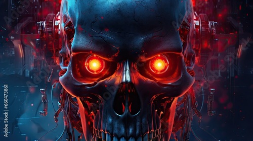 Sinister robot skull with g...