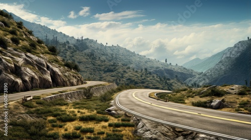 Fototapeta Naklejka Na Ścianę i Meble -  Mountain road descending quickly at high speed