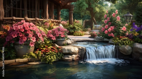 Waterfall and flowers decor...