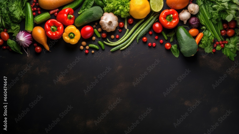 Organic food display Fresh veggies with black beans on chalkboard Organic food display Fresh veggies with black beans on chalkboard