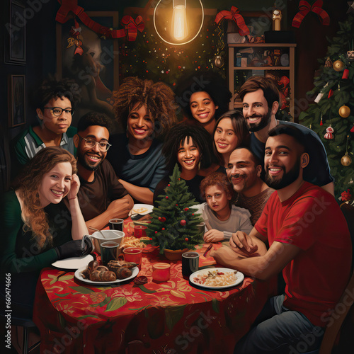 Inclusive Christmas Family Gathering, Generative AI illustration