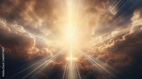 Spiritual background with cinematic clouds and light rays perfect for worship prayer and fantasy photo