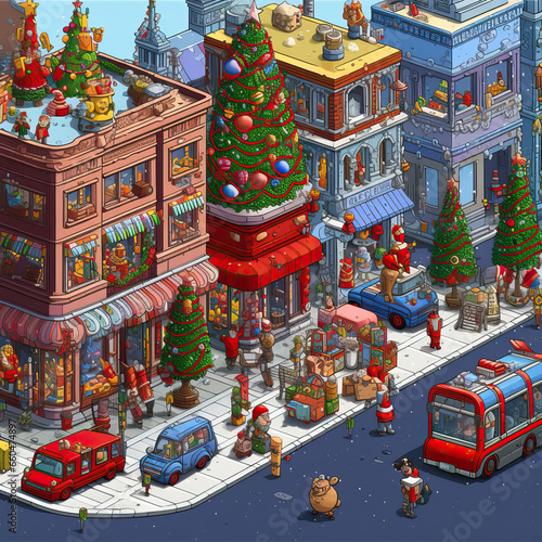 Pixel Art Christmas Parade, Generative AI illustration