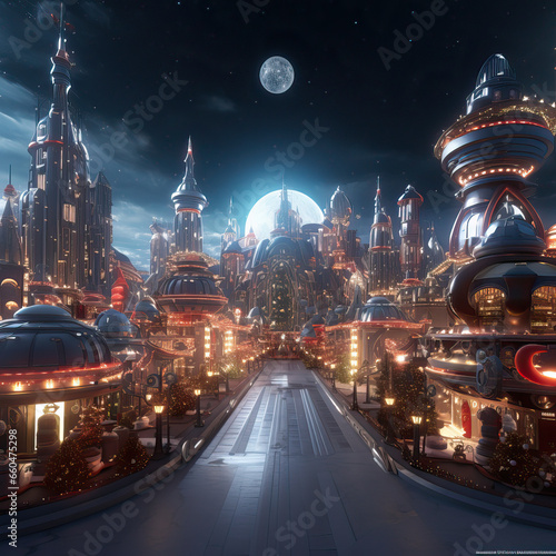 Santa's Christmas in the Cloud City, Generative AI illustration