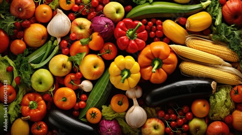 Top view of organic autumn farm harvest with ripe vegetables