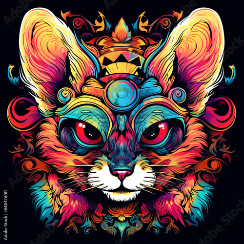 vector graphics of a multi-colored animal face on a black background, Al Generation