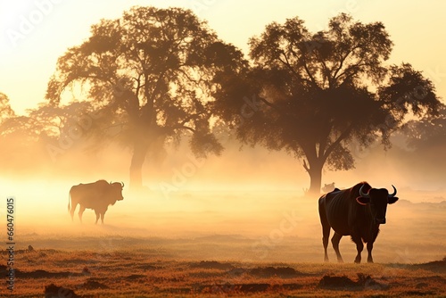 Morning mist buffalo in Hwange park Zimbabwe