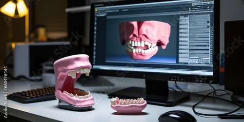 3D scanner and PC in the process of creating dentures photo