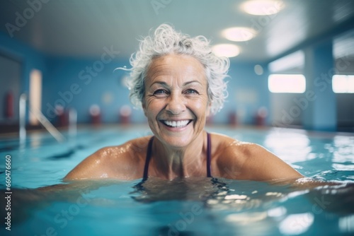 Portrait of a happy senior woman in a indoor pool © Geber86
