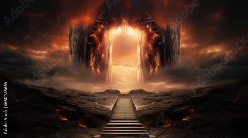 Religious theme concept with entrance to Heaven and Hell photo