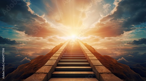 Religious inspiration a soaring staircase to the heavens symbolizing hope and triumph
