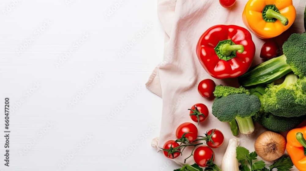 Top view of fresh vegetable frame on white background with blank space for text Cooking healthy eating or diet concept Top view of fresh vegetable frame on white background with blank space for text Cooking healthy eating or diet concept