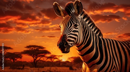 Zebra in the Serengeti National Park Africa at sunset