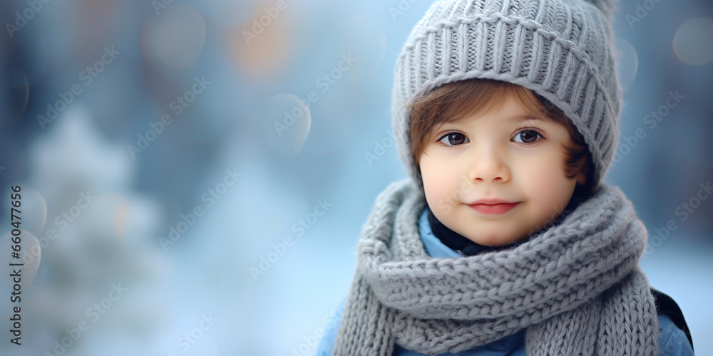smiling little boy in knitted scarf and hat. ai generative smiling little boy in knitted scarf and hat. ai generative