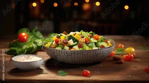 Salad and tape on table
