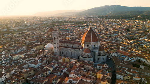 Fotografering Aerial view of Florence Cathedral (Duomo di Firenze), Cathedral of Saint Mary of