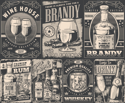 Alcoholic booze monochrome set poster