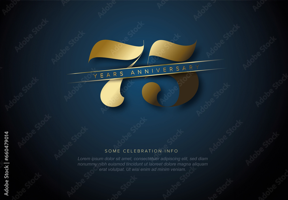 Seventy five years dark blue luxury anniversary card template